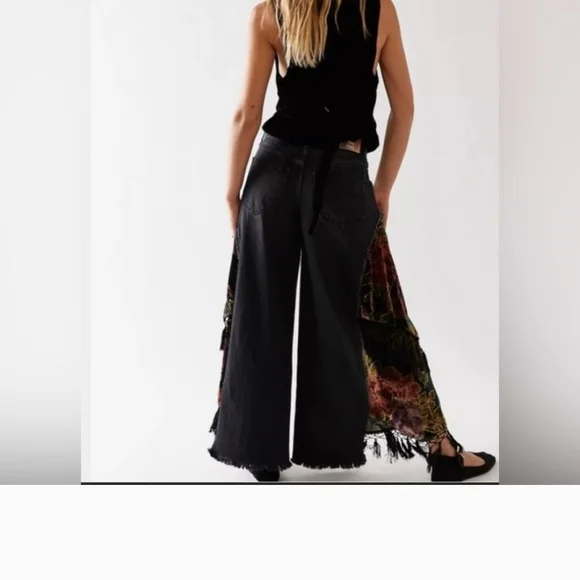 We The Free Black Just Frills Floral Velvet Fringe Jeans - Picture 10 of 13